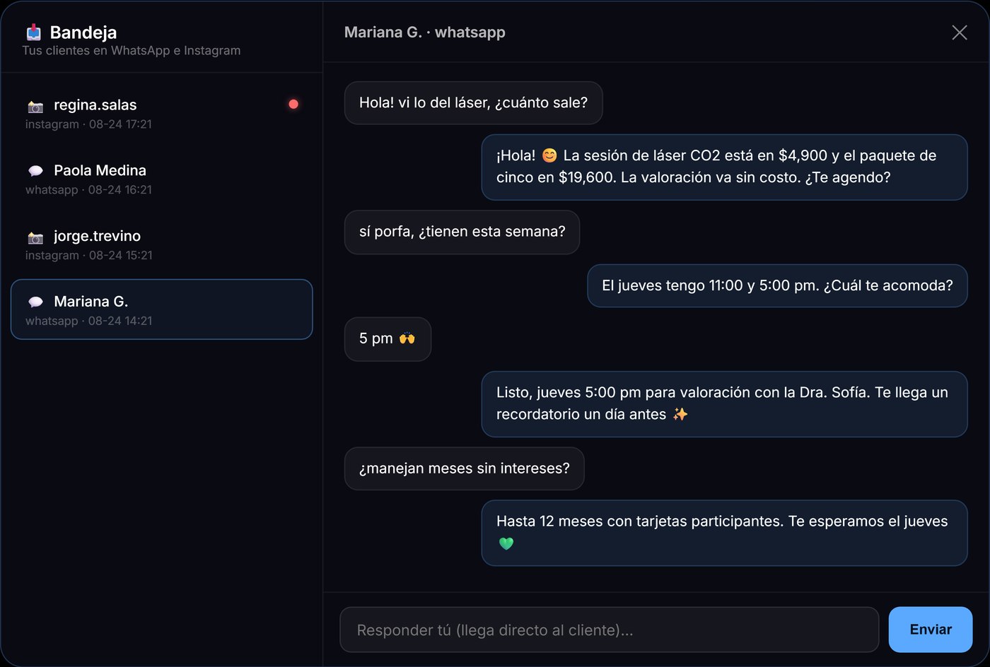 Bandeja de REM con conversaciones de WhatsApp e Instagram
